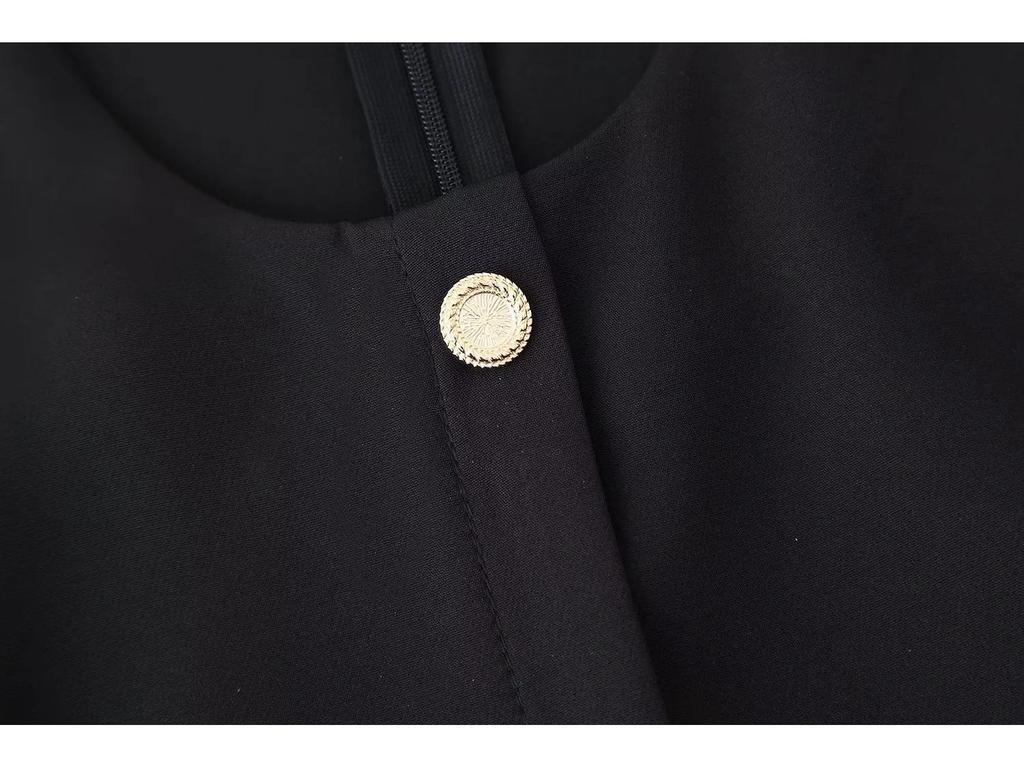 European and American Women's Sleeveless Belted Midi Dress - Chic, Round Neck Style