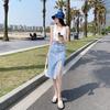Cotton Blend Asymmetric High Waist Pencil Skirt For Women Spring Summer Office Work