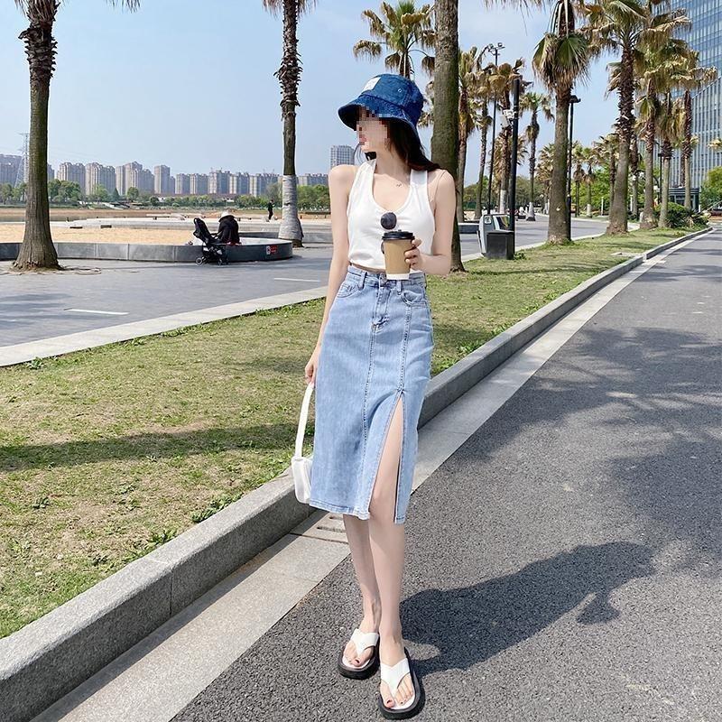 Cotton Blend Asymmetric High Waist Pencil Skirt For Women Spring Summer Office Work