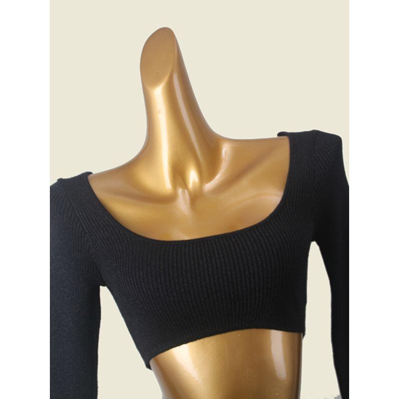 American Sexy Crop Top Sexy Base Shirt Low round Neck Silm Early Autumn Inner Wear Pullover Short Knitwear