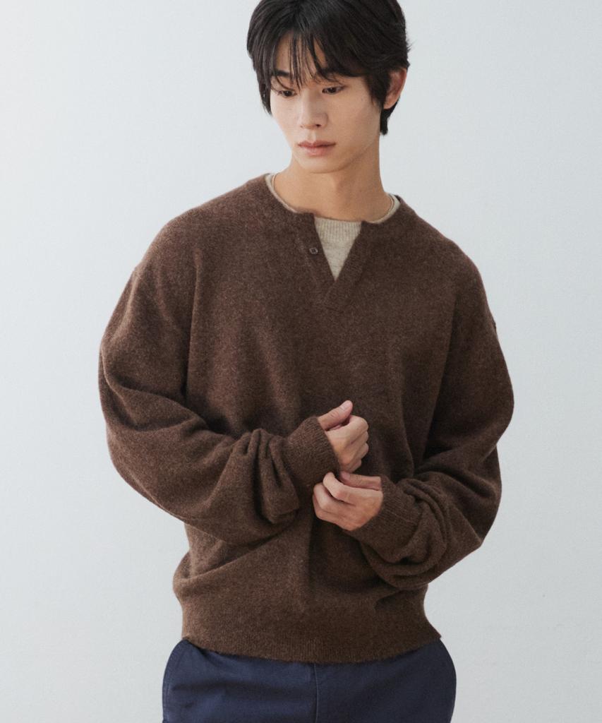 WMC Layered Henley Neck Knit_Brown