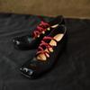Sheepskin~ Retro thick heel cross with Mary Jane shoes women's single shoes pleated square head pig nose shallow mouth leather shoes