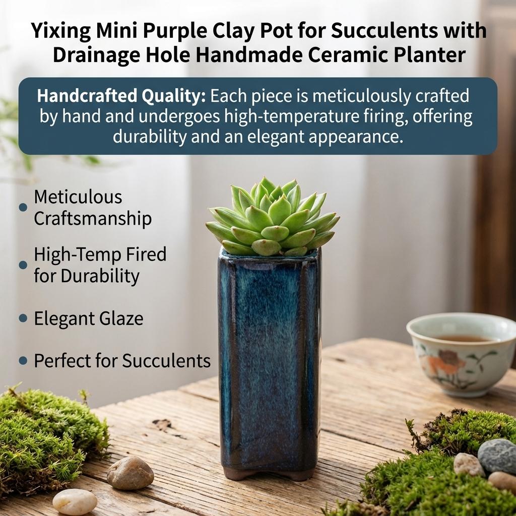 Mini Purple-Clay Pot for Succulents with Drainage Hole Ceramic Planter for Home Decor