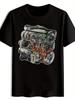 T-shirt Vintage Rock Band Graphic - Black Short Sleeve Round Neck Casual Summer Tee with Engine Print Design