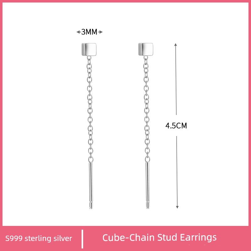 

999 Sterling Silver Earrings Women s Sterling Silver Earrings 2022 New Trendy Tassel Earrings Silver Pin Eardrops Ear-Caring Hanging Earrings Chain [Cube] chain earrings -999 sterling silver