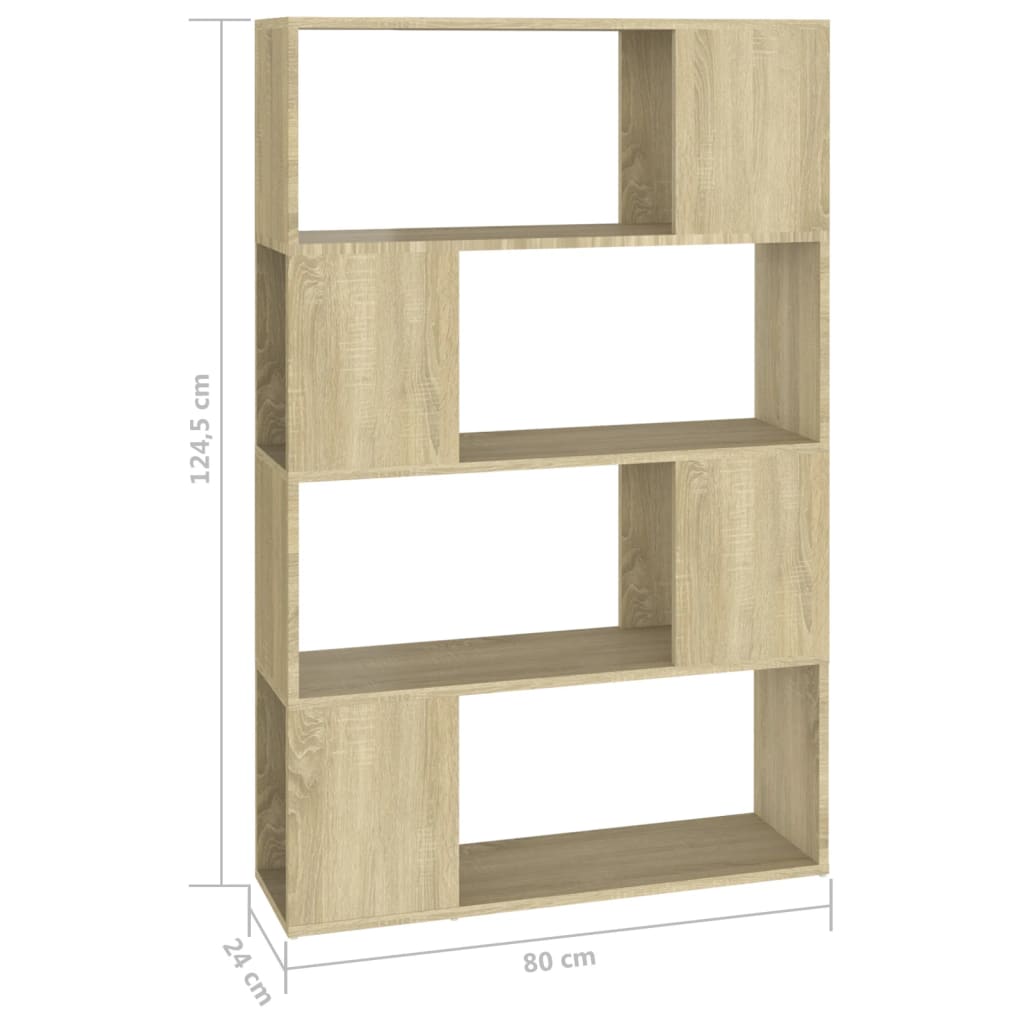 Bookshelf Room Divider Sonoma Oak Finish 80 x 24 x 124.5 cm Engineered Wood