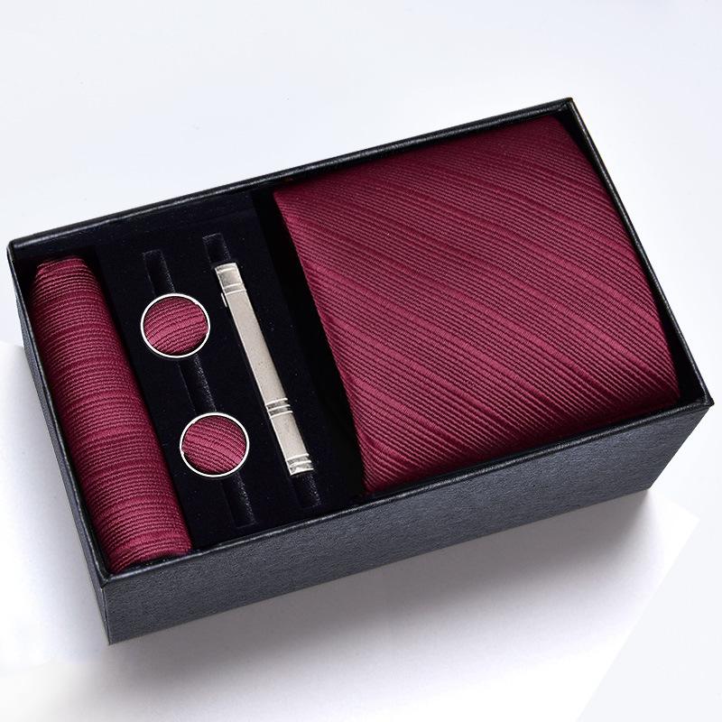 Men's Formal Tie Gift Box: Five-Piece Set with Logo, 8cm Striped Black for Weddings and Business 