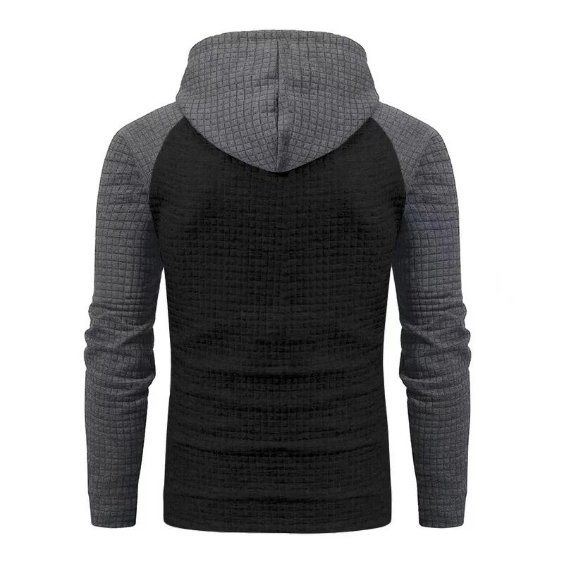 Men's Casual Patchwork Color Small Square Grid Hoodie Slim Fit Top Winter Round Neck Sweatshirts