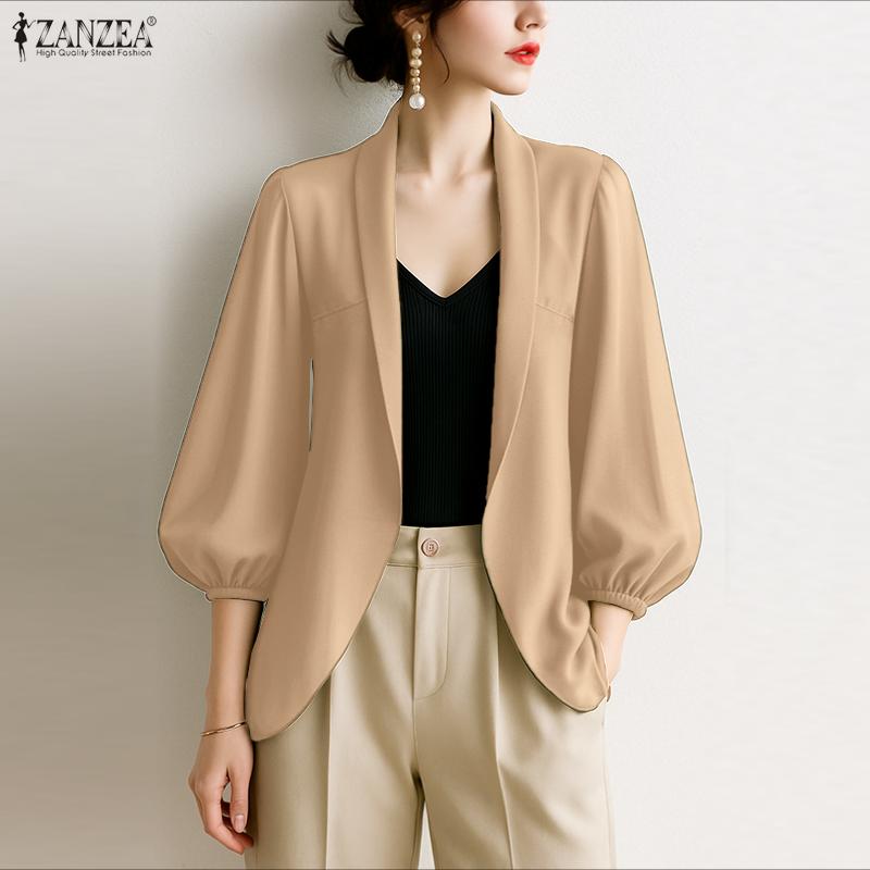 ZANZEA Womens Summer Casual 3/4 Sleeve Loose Cardigan Blouse