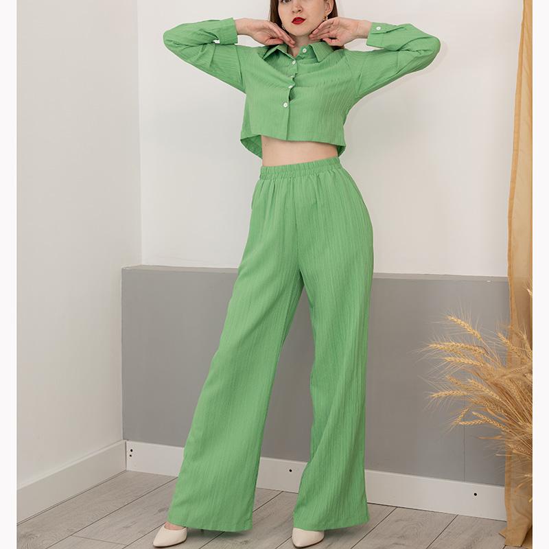 Streamgirl Women Summer Pants Sets 2 Pieces Crop Tops And Wide Leg Pants White Chiffon Thin Two Pieces Pant Sets Women's Suits