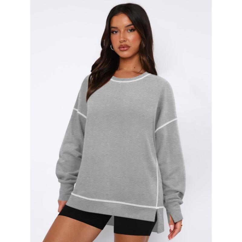 

Женский контрастный пуловер свободного кроя с длинными рукавами с разрезами, круглым вырезом, повседневная толстовка на зиму Пуловеры и Лонгсливы женские XL