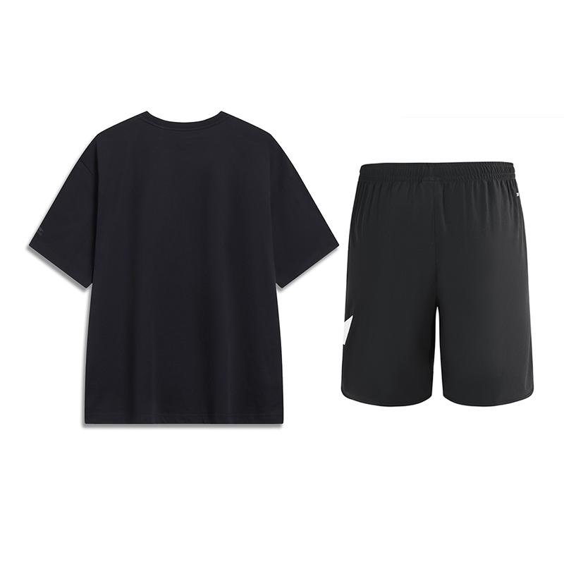Li Ning Retro Loose Comfortable Letter Versatile Short Sleeve Top Fashion Simple Five Point Shorts Casual Sports Suit Unisex sets AHSU745-1+YKSV197-2