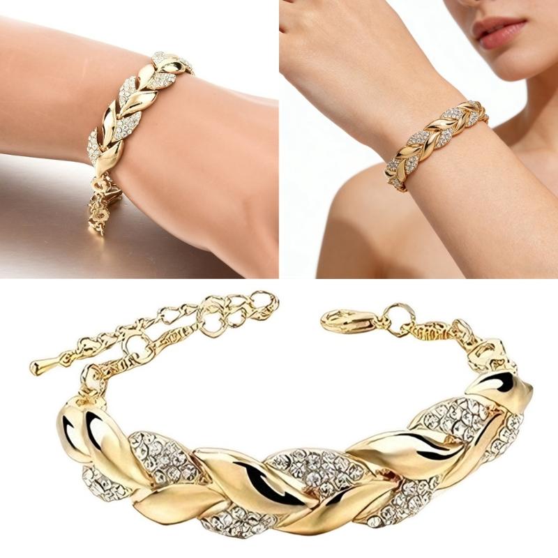 Classical Gold Silver Leaf Design Wrist Chain Alloy Bracelet Comfortable Wrist Bangle Jewelry for Various Occasions