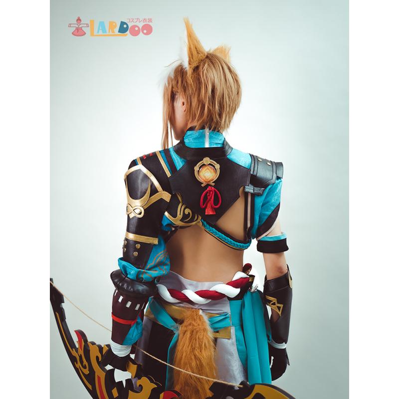 Lardoo Games Gorou Cosplay Costume Men Blue Fox Boy Costume Halloween Pants Tail Full Set