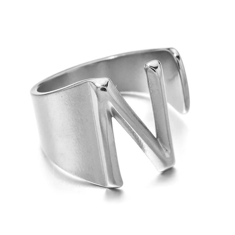 18K Gold Stainless Steel Letter Ring – Fashionable Open European & American Style, Women's Adjustable Titanium Steel Ring