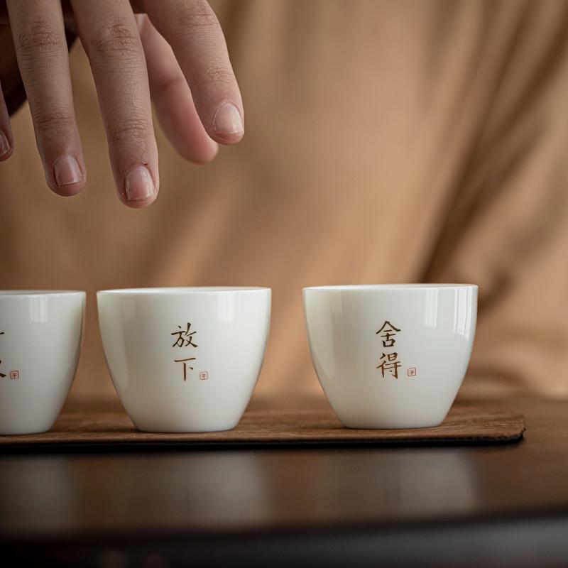 Suet jade teacup ceramic master cup white porcelain kung fu teacup tea single cup anti-scalding household tea set tea cup