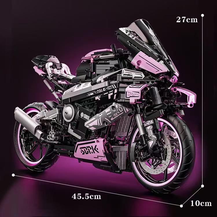 Pink Square BM Motorcycle Model: Educational Building Blocks Toy Car