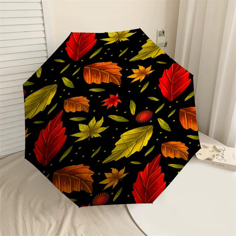 1PC Autumn Leaves Automatic Open/Close Umbrella Compact Folding Umbrella with 8-Rib Shaft lightweight esign, Highquality Fabric1174A