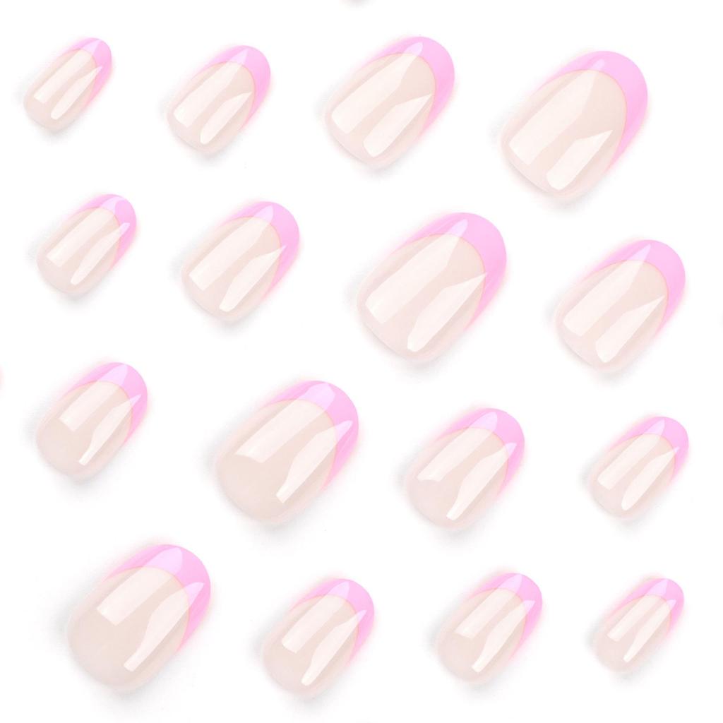 24 Pcs Rose Red Detachable Short Round French Tip Nails