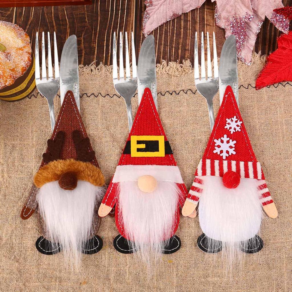 Cute Faceless Old Man Felt Cloth Knife & Fork Set - Christmas Table Setting Props