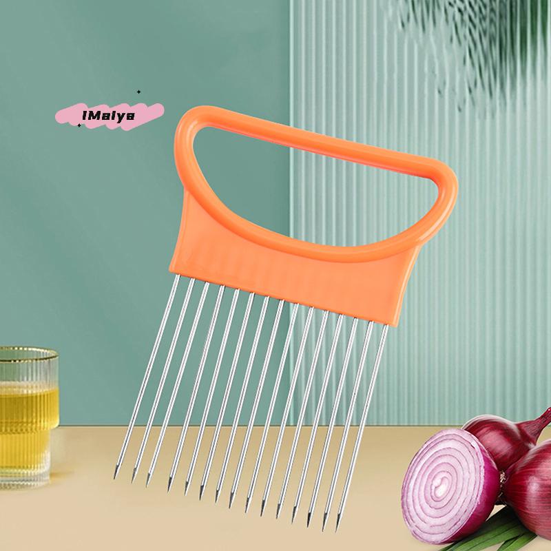 Stainless Steel Onion Cutter Holder Food Slicers Assistant Tomato Onion Slicer Holder Vegetables Cutting Fork Kitchen Gadgets