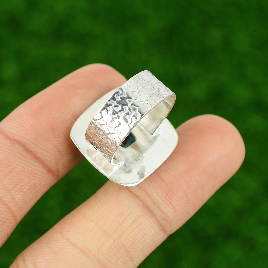 925 Silver Larimar Gemstone Solitaire Throat Chakra Handmade Wife Ring Size 8.5