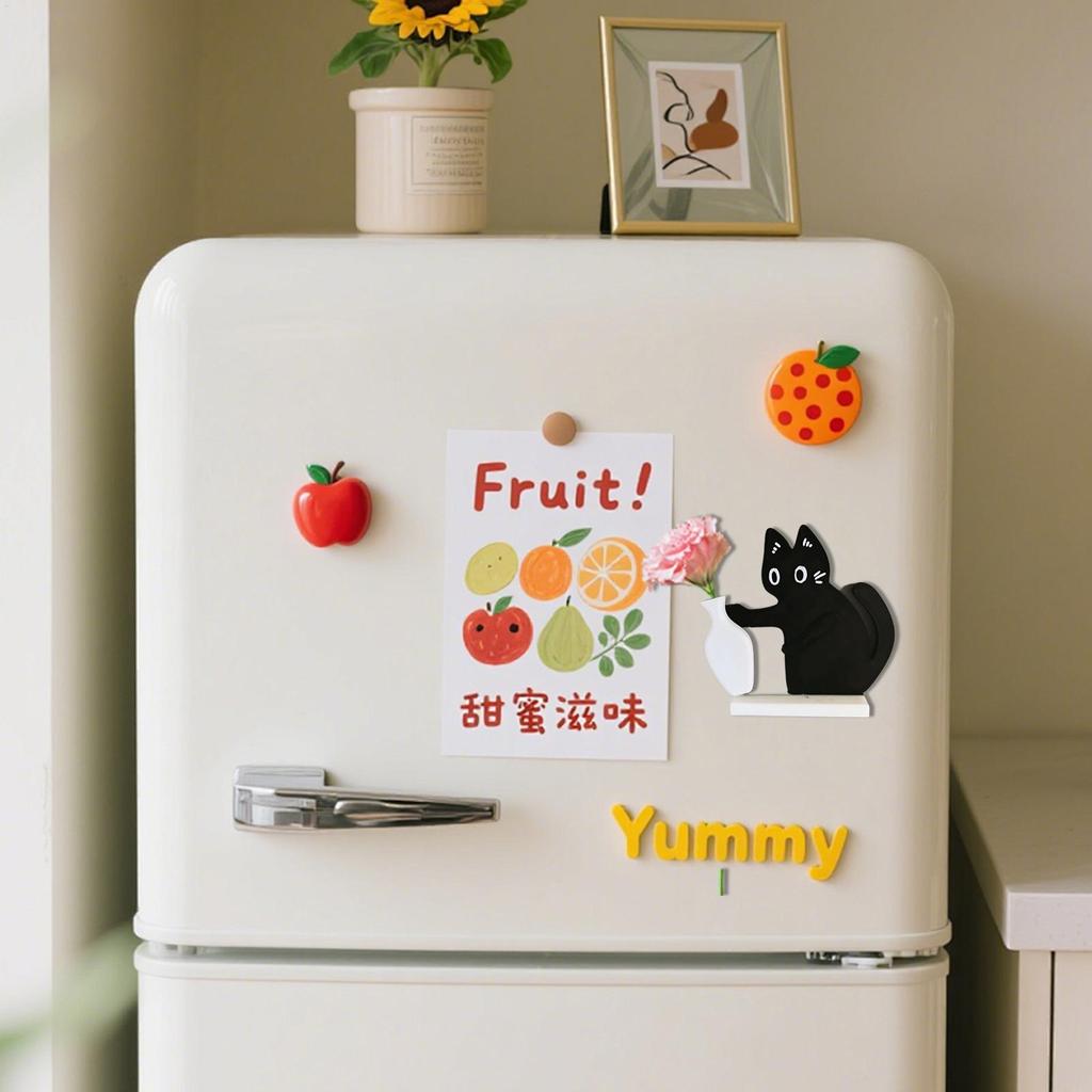 Black Cat Vase Charming Home Office Decor Creative Fridge Magnet Cat Push Flower Vase Magnetic Refrigerator Magnets for Cat Love
