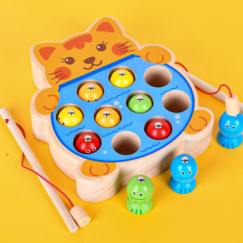 Wooden Toy Magnetic Fishing Toy Learning Fine Motor Skills Promote Parent Child Interaction Wooden Fishing Game For Boys Girls