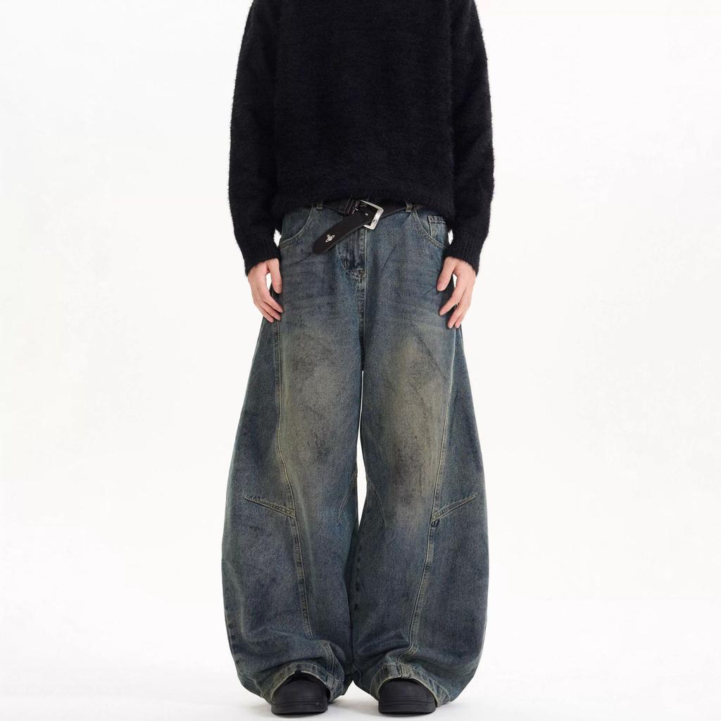American retro washed old scimitar jeans men's and women's street trendy brand ruffian handsome loose and versatile wide-leg floor-mopping pants
