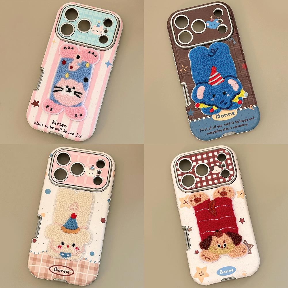 Suitable for Autumn and Winter Iphone17promax Apple 16 Mobile Phone Case 15 Plush Cartoon Animals 13 Leather Mobile Phone Case