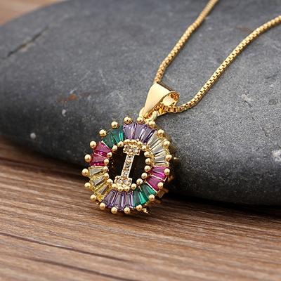 Nidin Hot Sale Initial Multicolor Zircon Necklace Charm Letter Necklace Name Jewelry For Women Men Accessories Party Gift
