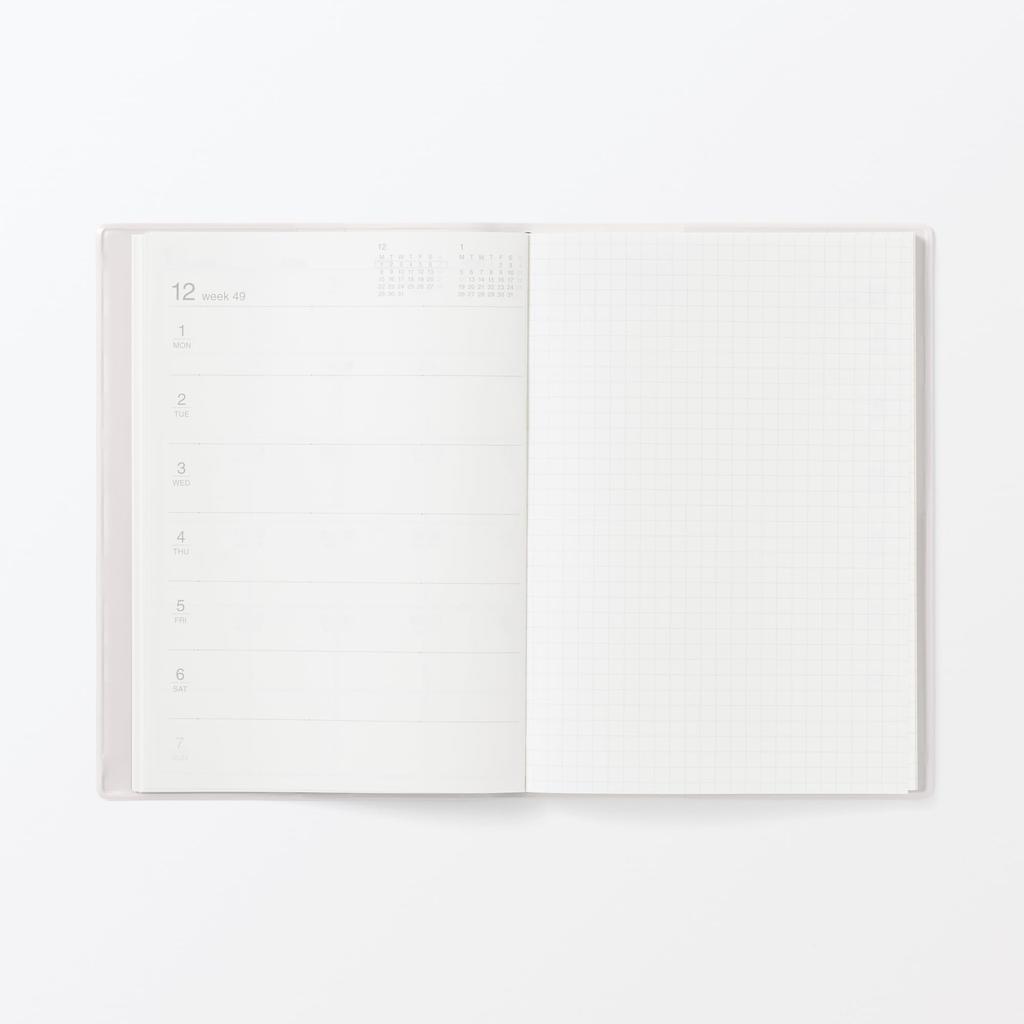 MUJI Starting on December White 84854217 Monthly/Weekly Planner, Monday, 2025, B6, Gray,