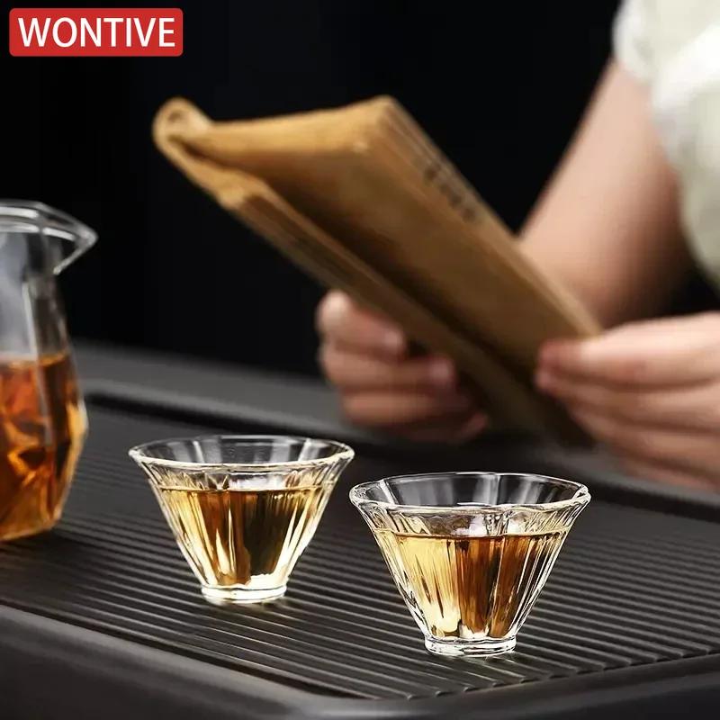1-2 STÜCK 40ML Japanischer Stil Blütenblatt Kleine Teetassen Einzelne Tasse Spezielle Hitzebeständige Glas Teetasse Kristall Meistertasse Transparent