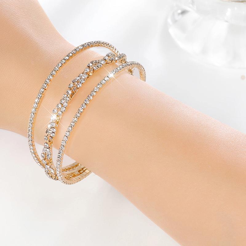 Rhinestone Zircon Open Bracelet Bride Crystal Bracelet Cross Elastic Full Diamond Claw Chain Bracelet Women