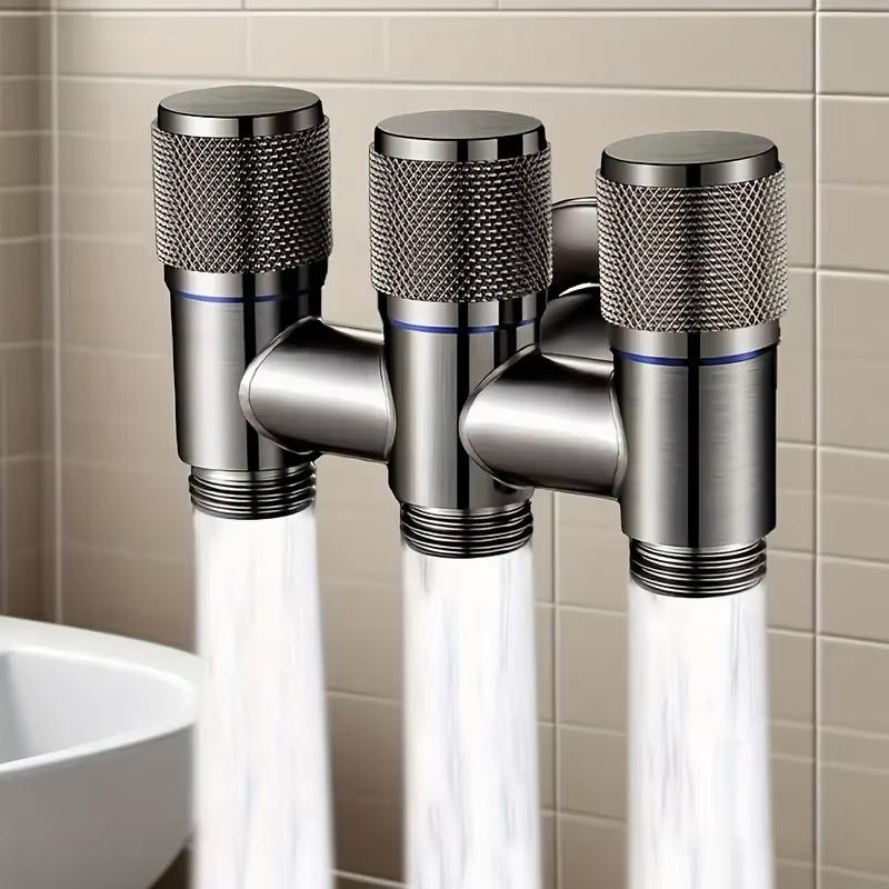 Stainless Steel 3-Way Water Valve Easy Adjust 1 Inlet 3 Outlets With Water-Stop Connector for Balcony Plant Watering