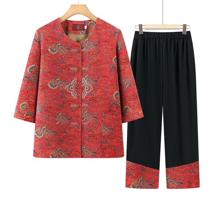 

Chinese Style Women s Summer Cardigan & Outfit for Seniors 2XL (100-115 lbs) червоний