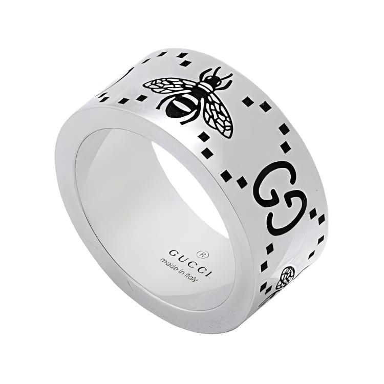 Gucci Ineinandergreifender G und Biene Gravierter Ring 728304 J8400 0728