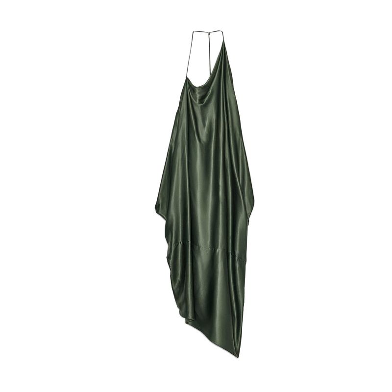 Summer New Product Women's Clothes Sexy Open Back Halter Spaghetti Straps Asymmetric Silk Satin Texture Dress 8073126