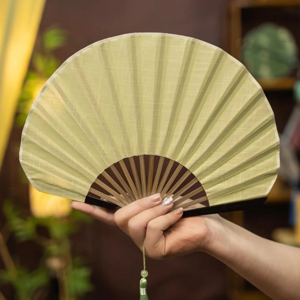 Creative Retro Mini Shell Fan Cotton Linen Cloth Solid Color Folding Hand Fan Gentle Chinese Style Handheld Fan Home Decoration