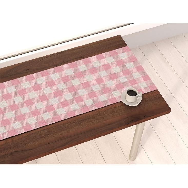 Nepnuser Linen Easter Pink and White Buffalo Check Plaid Table Runner Gingham Pink Farm Birthday Party Decorations Home Kichen Dining Room Decor 72