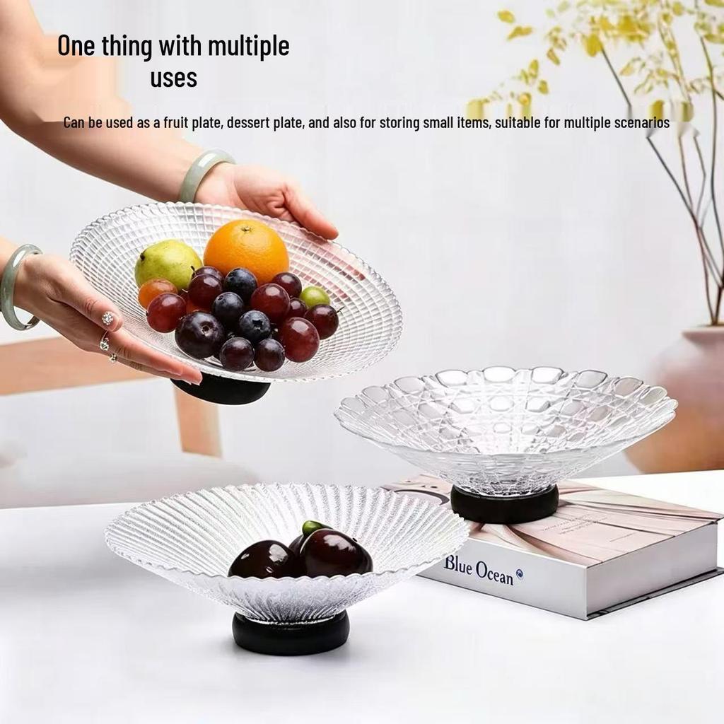 Chinese Glass Fruit Bowl Set for Living Room Coffee Table - High-End Style for Nuts, Dried Fruit, and Snacks.