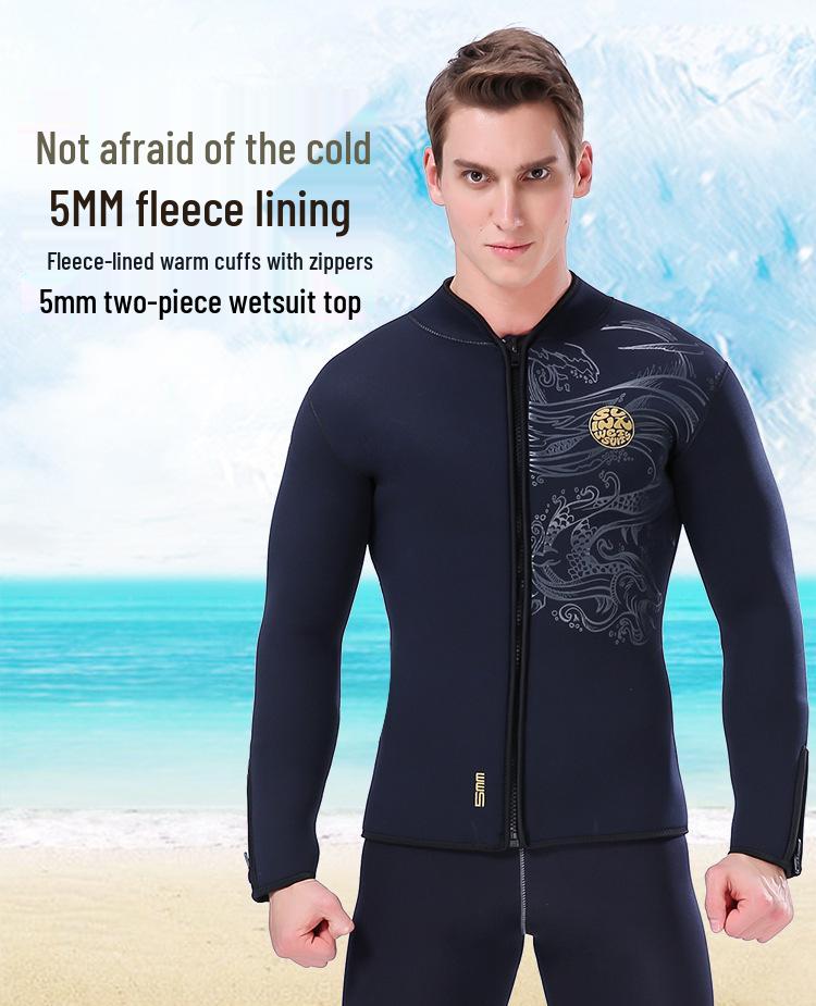Slinx 5mm Fleece-Lined Split Wetsuit Jacket - Thickened Warmth for Diving & Surfing
