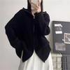 Lazy Wind Double Zipper Lapel Knitted Cardigan Women's Autumn and Winter College Style with Soft Waxy Loose Short Sweater Jacket
