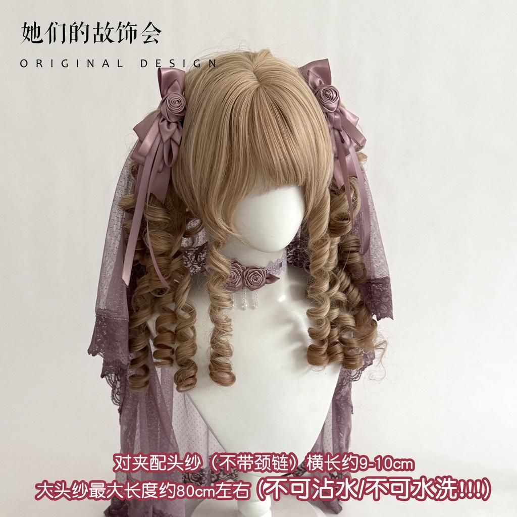 Hairpin Pair Flower Maru Veil Bow Lace Purple Headband Flat Cap Handmade Small Lolita Hair Accessories