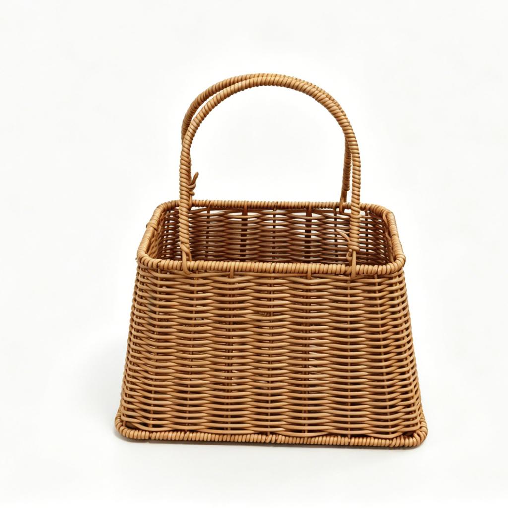 Woven Rattan Tote Basket with Handle for Grocery Shopping Picnic Gift Baskets Kitchen Bathroom Organizing Home Storage and Decor