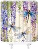 Purple Dragonfly Floral Shower Curtain Lavender Watercolor Weeping Wisteria Blossom Vine Violet Spring Flower Leaves Women Gir