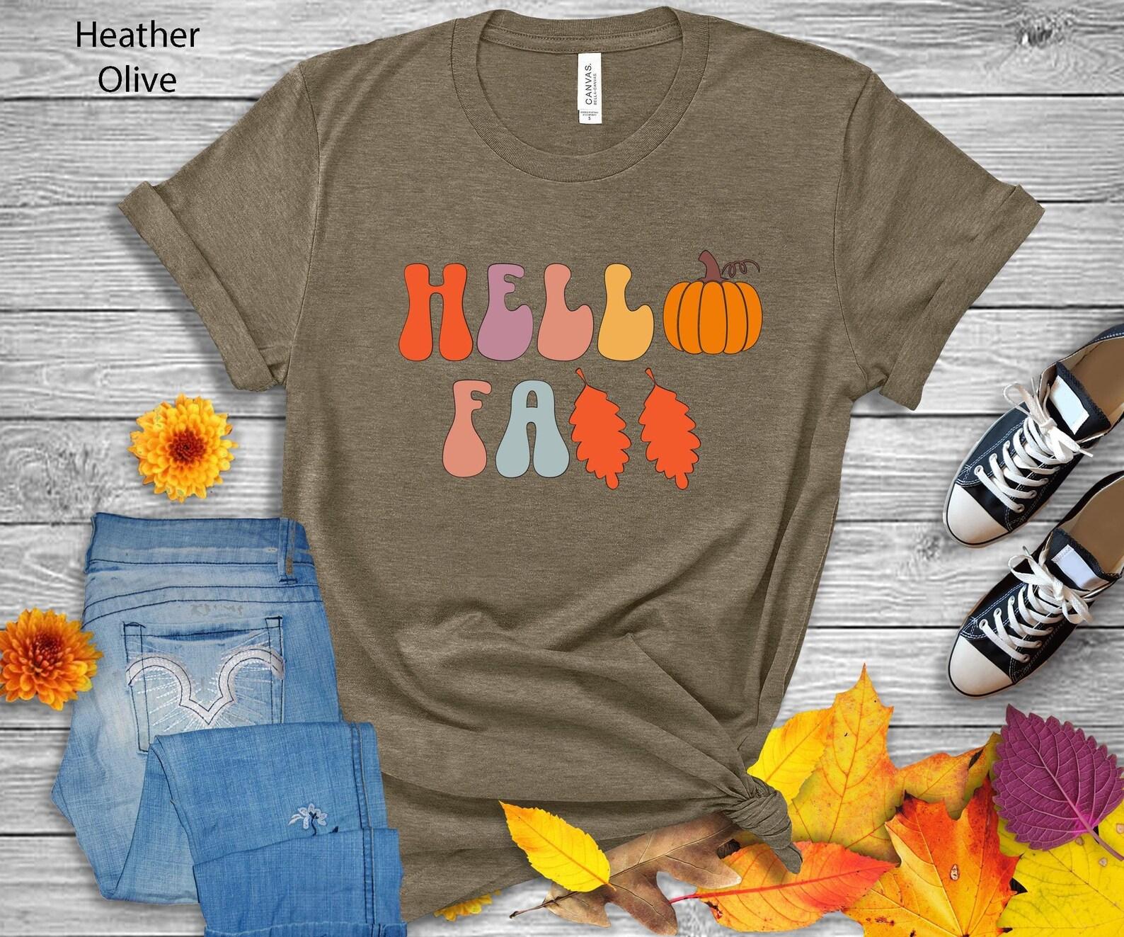 Hello Fall T-Shirt | Autumn Pumpkin Season Tee S