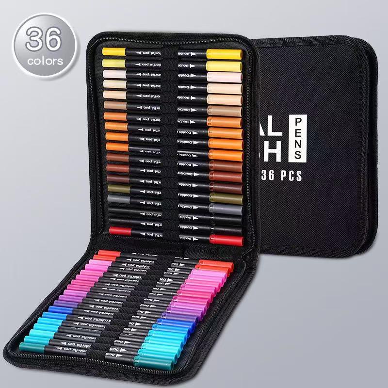 Water-based Double-ended Watercolor Pen Set with Colored Fine Liner and Soft Tip
