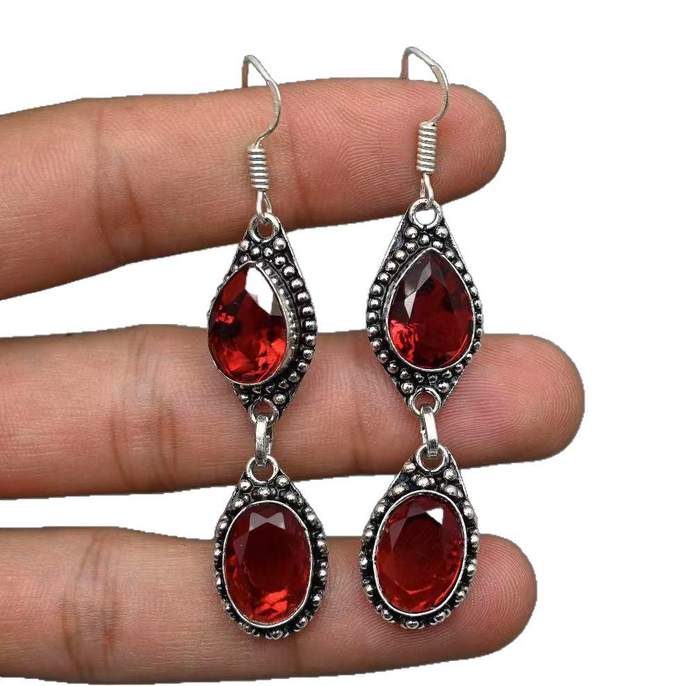 Bohemian Water Drop Ruby Earrings Pendants - Women's European & American Style Jewelry