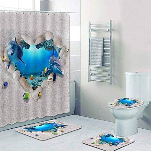 Shower Curtain And Bathroom Carpet Non-Slip Toilet Set, Home Bathtub Waterproof Shower Curtain 3D Printed Durable Polyester Fabr